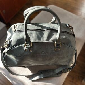 Gray Leather Duffel Bag